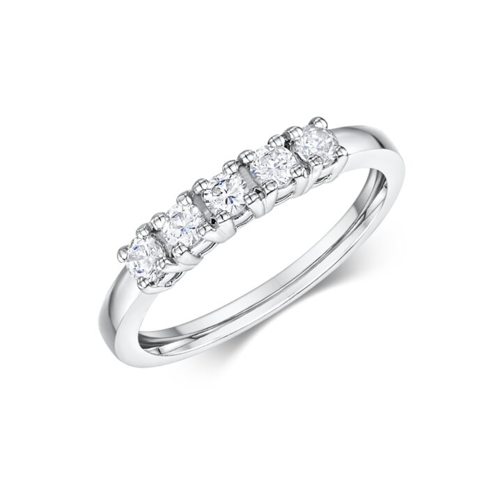 Μισόβερο δαχτυλίδι πεντάπετρο με διαμάντια - MONOPETRO KETSETZOGLOU