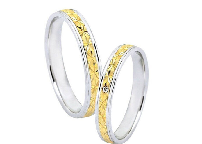 Διχρωμες βερες με σχεδιο με μπριγιαν - Ketsetzoglou Rings