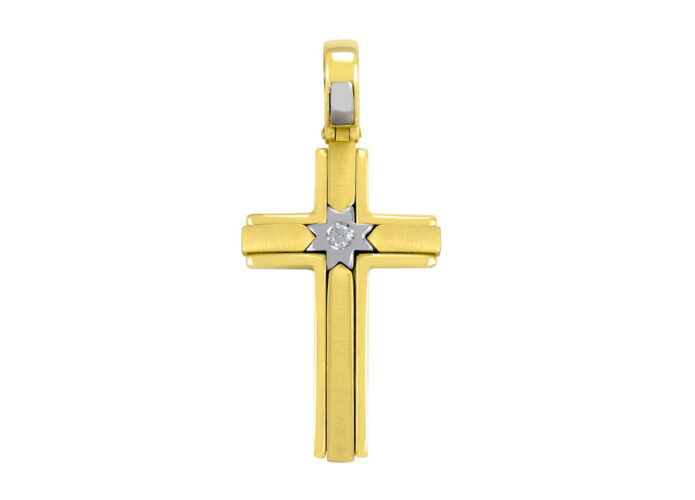 Χρυσός σταυρός για κορίτσι με ζιργκόν - Eshop Ketsetzoglou.com