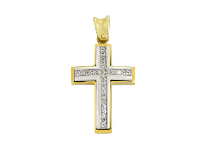 Σταυροί βάπτισης δίχρωμος με ζιργκόν - Ketsetzoglou Jewelry