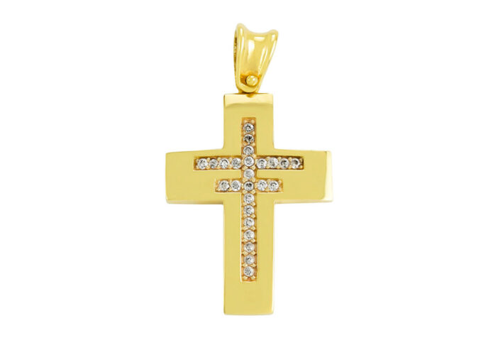 Σταυρός βάπτισης με ζιργκόν σε χρυσό - Ketsetzoglou Jewelry