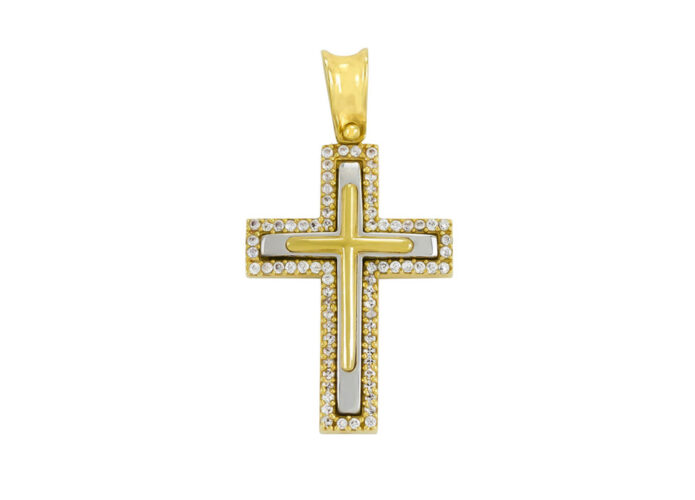 Δίχρωμος σταυρός βάπτισης με ζιργκόν - Ketsetzoglou Jewelry Athens