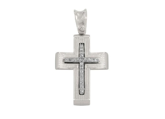 Λευκόχρυσος σταυρός με ζιργκόν και καδένα - Ketsetzoglou.com
