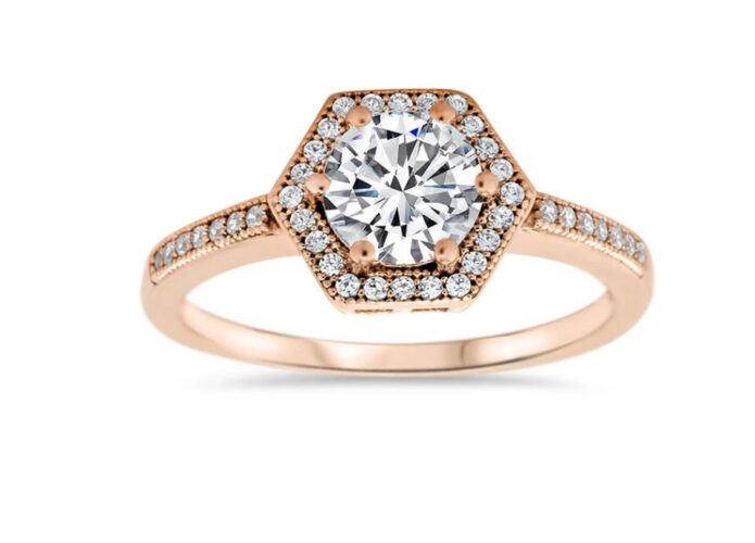 Ροζ χρυσό μονόπετρο δαχτυλίδι με διαμάντια - 210 3615006