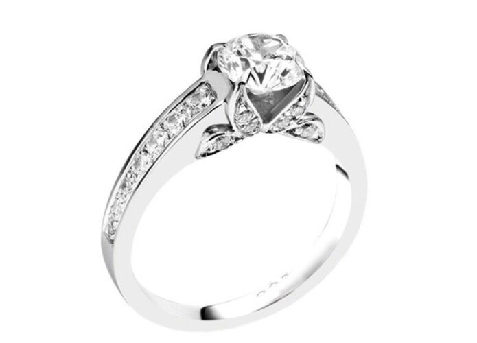 Λευκόχρυσο μονόπετρο δαχτυλίδι με διαμάντια - Voukourestiou 35