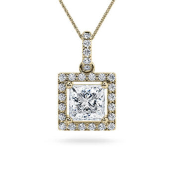 Κίτρινο χρυσό μονόπετρο κολιέ princess cut - monopetro.com.gr