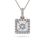 Ροζ χρυσό μονόπετρο κολιέ princess cut - Online monopetro.com.gr