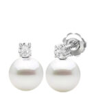 Μαργαριταρένια σκουλαρίκια με διαμάντι Κ18 - monopetro.com.gr